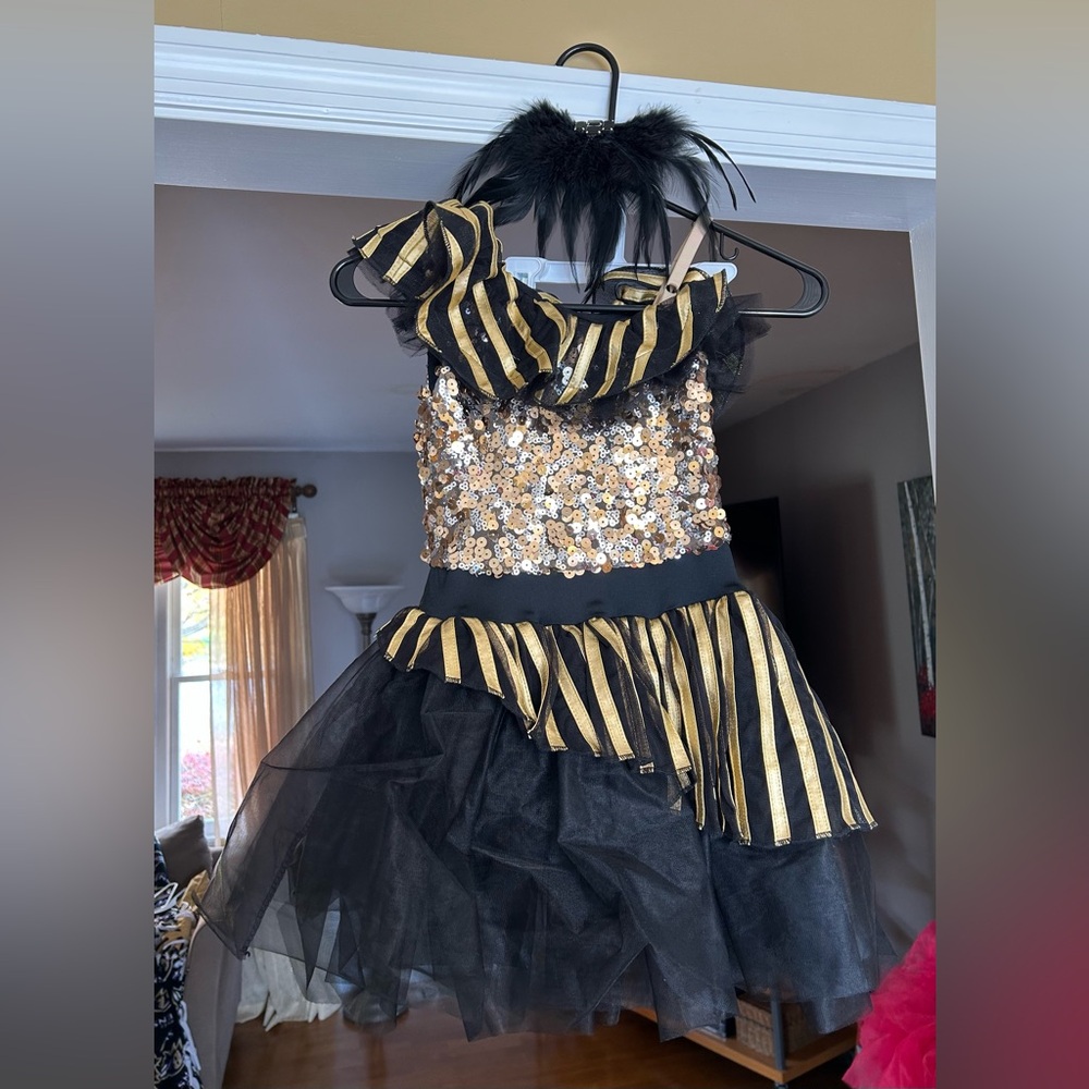 Weissman gold & black dress dance costume with headpiece - child medium